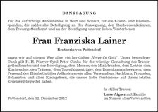 Traueranzeige Franziska Lainer
