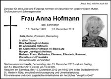 Traueranzeige Anna Hofmann