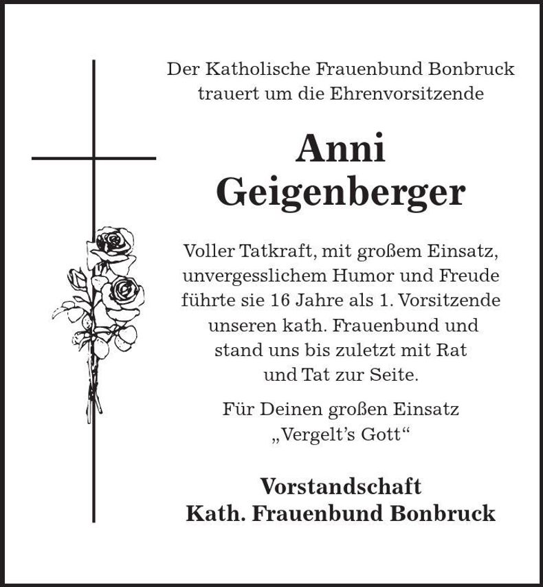 Traueranzeige Anna Geigenberger