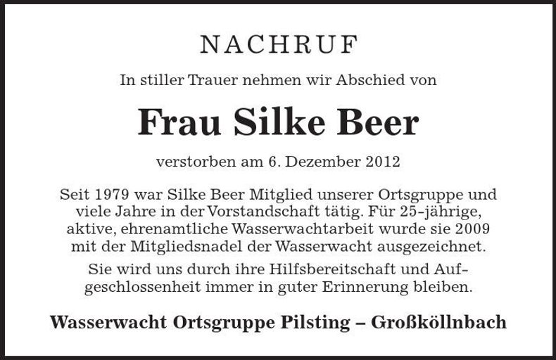 Traueranzeige Silke Beer