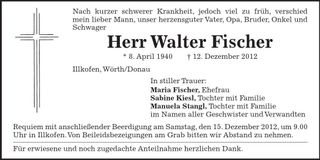 Traueranzeige Walter Fischer