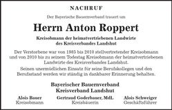 Traueranzeige Anton Roppert
