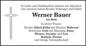 Traueranzeige Werner Bauer