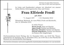 Traueranzeige Elfriede Fendl