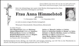 Traueranzeige Anna Himmelstoß