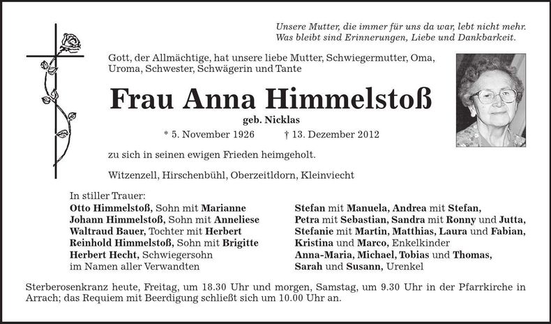 Traueranzeige Anna Himmelstoß