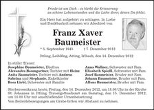 Traueranzeige Xaver Baumeister