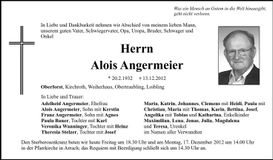 Traueranzeige Alois Angermeier