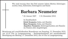 Traueranzeige Barbara Neumeier