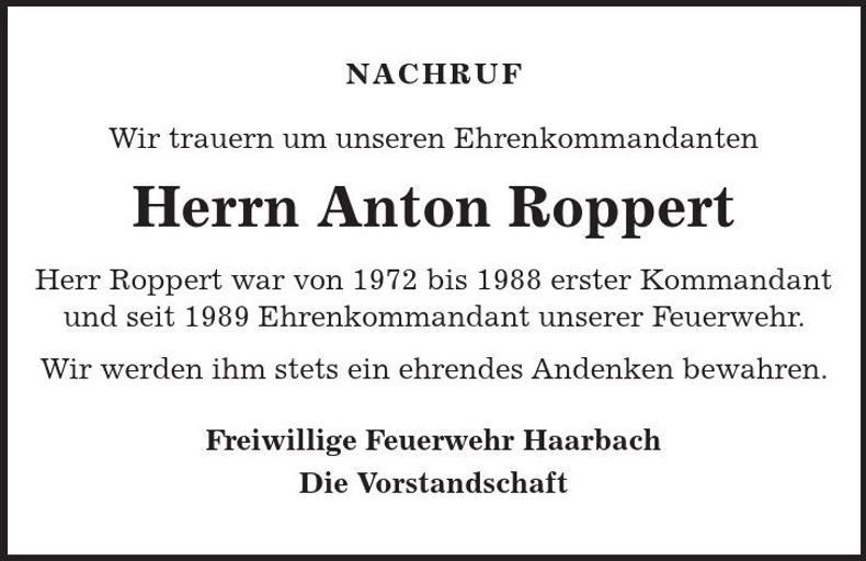 Traueranzeige Anton Roppert