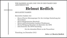 Traueranzeige Helmut Redlich