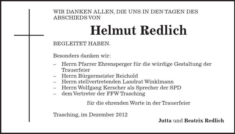 Traueranzeige Helmut Redlich