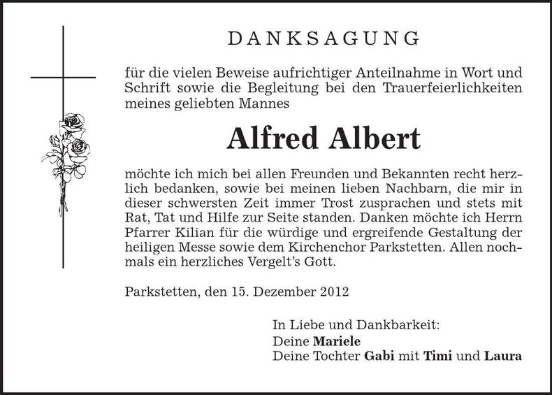 Traueranzeige Alfred Albert