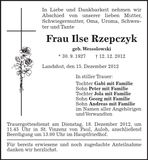 Traueranzeige Ilse Rzepczyk
