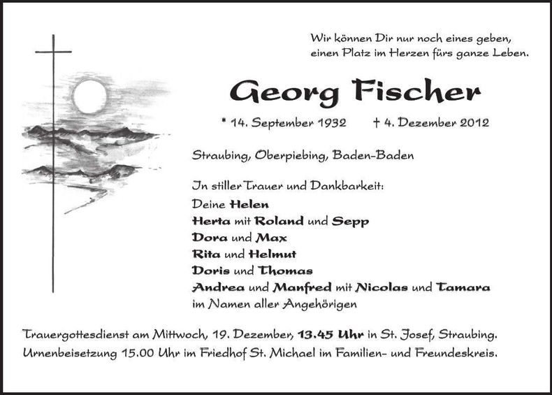 Traueranzeige Georg Fischer