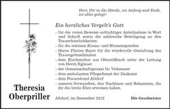 Traueranzeige Theresia Operpriller