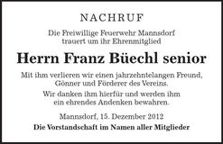 Traueranzeige Franz Büechl