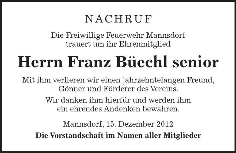 Traueranzeige Franz Büechl