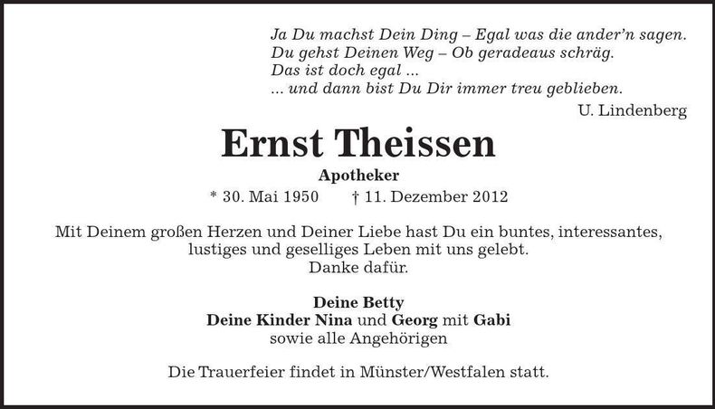 Traueranzeige Ernst Theissen