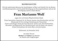 Traueranzeige Marianne Wolf