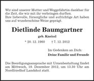 Traueranzeige Dietlinde Baumgartner