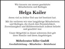 Traueranzeige Helga Kailer