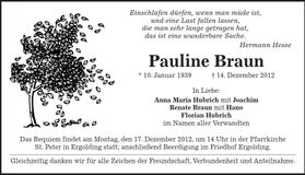 Traueranzeige Pauline Braun