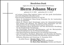Traueranzeige Johann Mayr