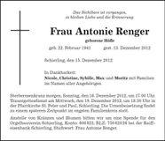 Traueranzeige Antonie Renger