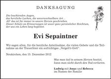 Traueranzeige Evi Sepaintner