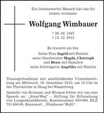 Traueranzeige Wolfgang Wimbauer