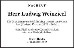 Traueranzeige Ludwig Weinzierl