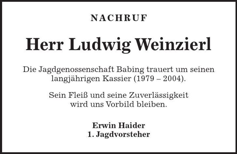 Traueranzeige Ludwig Weinzierl