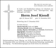 Traueranzeige Josef Kiendl