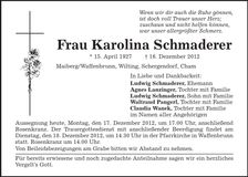 Traueranzeige Karolina Schmaderer