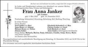 Traueranzeige Anna Janker