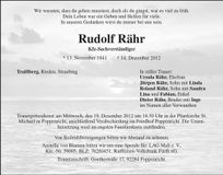 Traueranzeige Rudolf Rähr