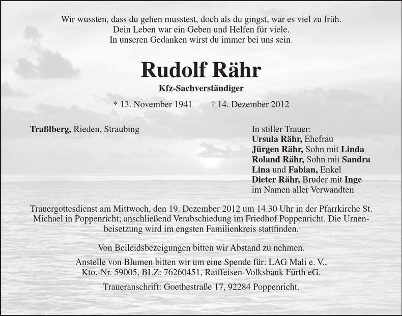 Traueranzeige Rudolf Rähr