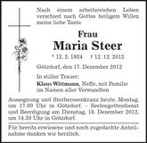 Traueranzeige Maria Steer