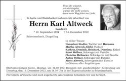 Traueranzeige Karl Altweck