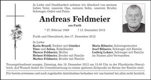 Traueranzeige Andreas Feldmeier