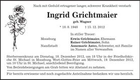 Traueranzeige Ingrid Grichtmaier