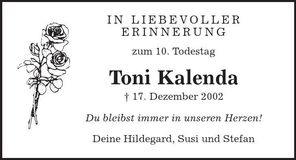 Traueranzeige Toni Kalenda