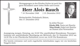 Traueranzeige Alois Rauch