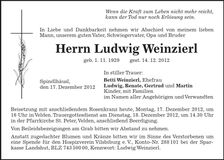 Traueranzeige Ludwig Weinzierl