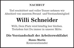 Traueranzeige Willi Schneider