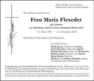 Traueranzeige Maria Flexeder