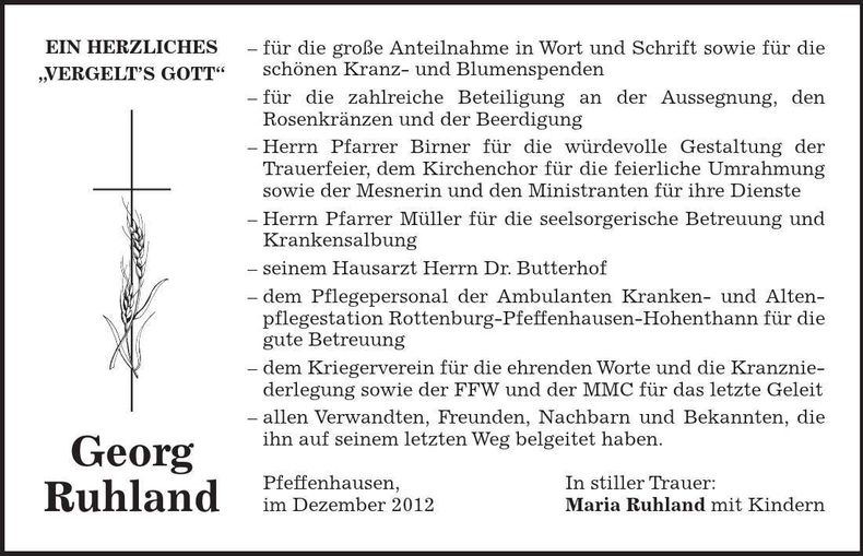 Traueranzeige Georg Ruhland