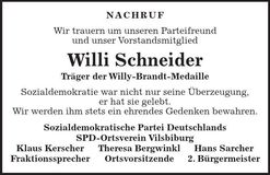 Traueranzeige Willi Schneider