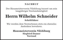 Traueranzeige Wilhelm Schneider